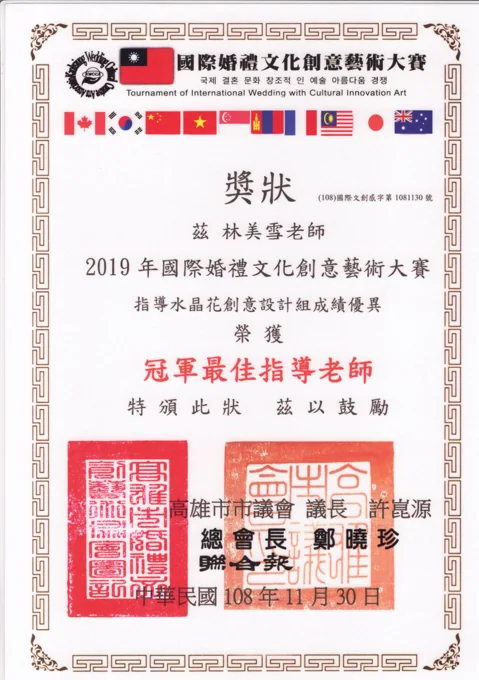 2019 冠軍最佳指導老師獎狀